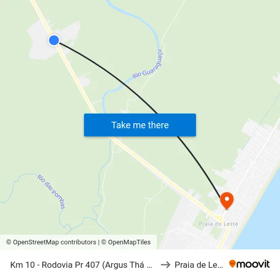 Km 10 - Rodovia Pr 407 (Argus Thá Heyn) to Praia de Leste map