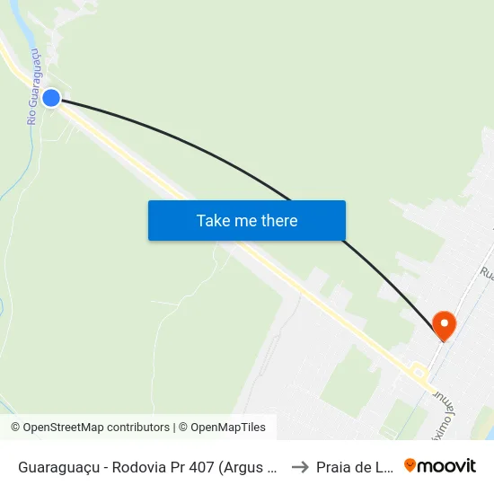 Guaraguaçu - Rodovia Pr 407 (Argus Thá Heyn) to Praia de Leste map