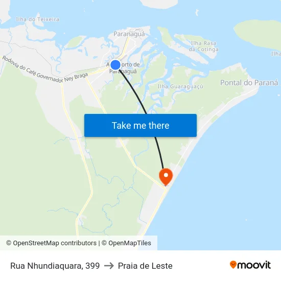Rua Nhundiaquara, 399 to Praia de Leste map