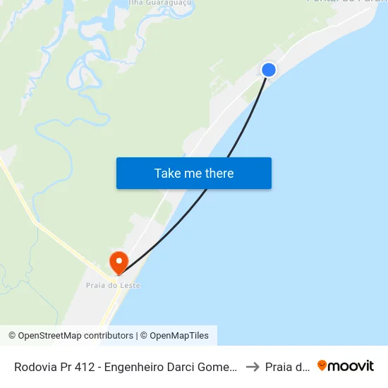 Rodovia Pr 412 - Engenheiro Darci Gomes De Morais (35 - Barrancos) to Praia de Leste map