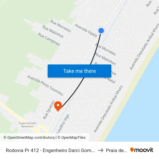 Rodovia Pr 412 - Engenheiro Darci Gomes De Morais, 1765 to Praia de Leste map
