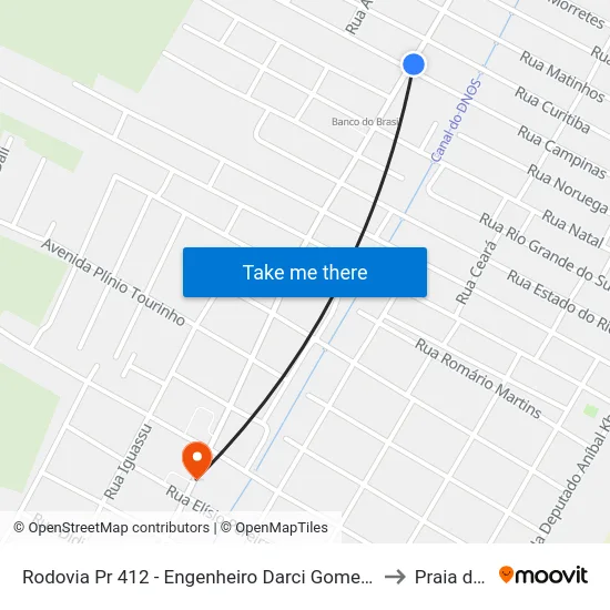 Rodovia Pr 412 - Engenheiro Darci Gomes De Morais (15 - Luciane) to Praia de Leste map