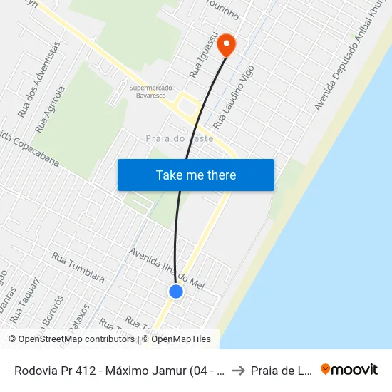 Rodovia Pr 412 - Máximo Jamur (04 - Beltrami) to Praia de Leste map