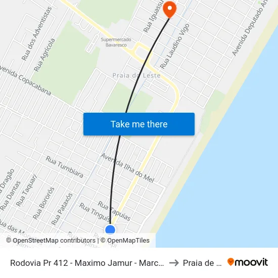 Rodovia Pr 412 - Maximo Jamur - Marco 01 - Monções to Praia de Leste map