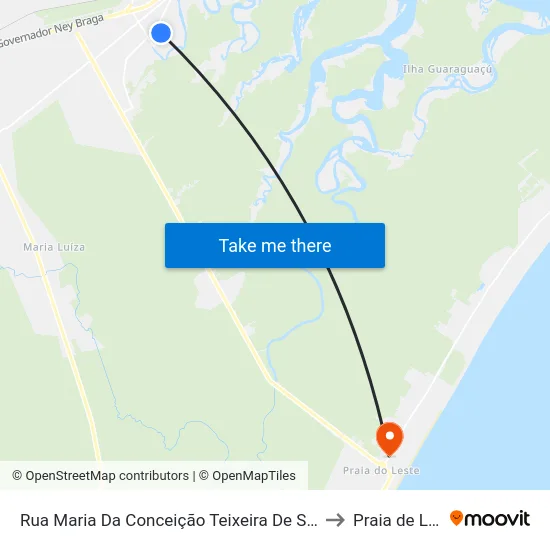 Rua Maria Da Conceição Teixeira De Souza, 799 to Praia de Leste map