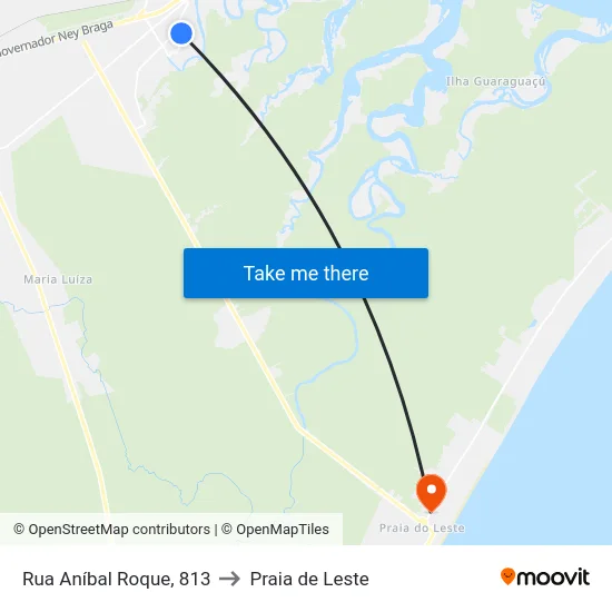Rua Aníbal Roque, 813 to Praia de Leste map