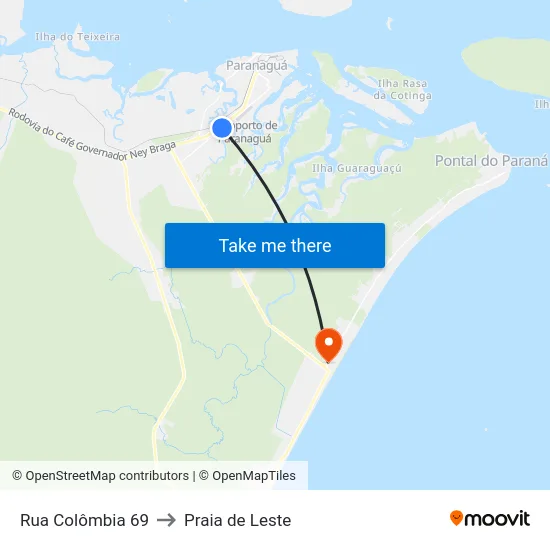 Rua Colômbia 69 to Praia de Leste map