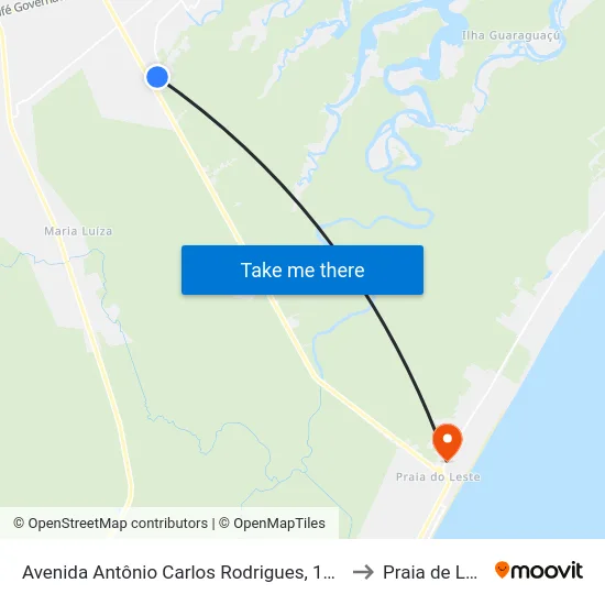 Avenida Antônio Carlos Rodrigues, 184 (Ifpr) to Praia de Leste map