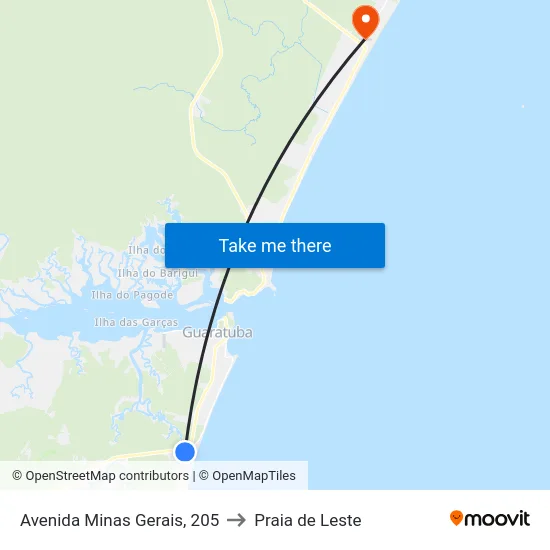 Avenida Minas Gerais, 205 to Praia de Leste map
