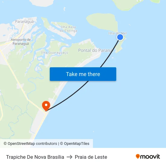 Trapiche De Nova Brasília to Praia de Leste map