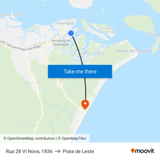 Rua 28 Vl Nova, 1836 to Praia de Leste map