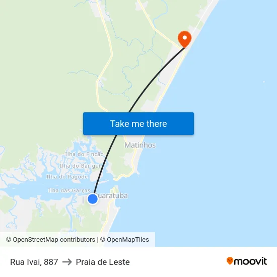 Rua Ivai, 887 to Praia de Leste map