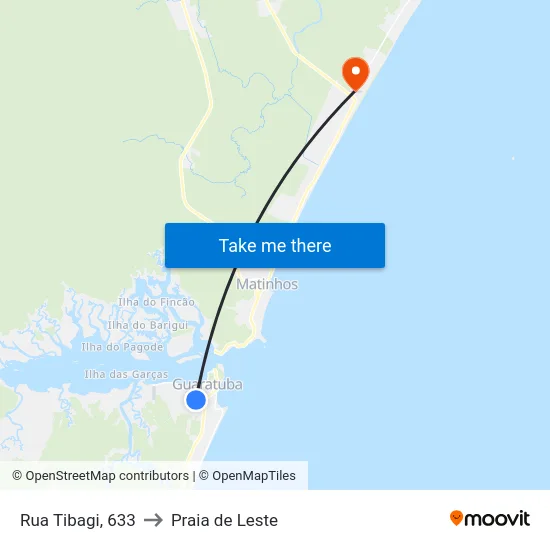 Rua Tibagi, 633 to Praia de Leste map