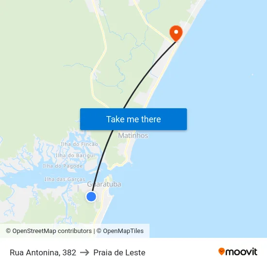Rua Antonina, 382 to Praia de Leste map