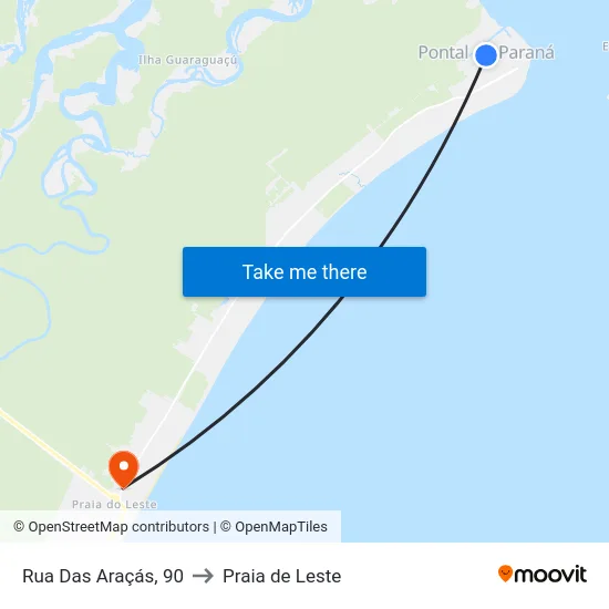 Rua Das Araçás, 90 to Praia de Leste map