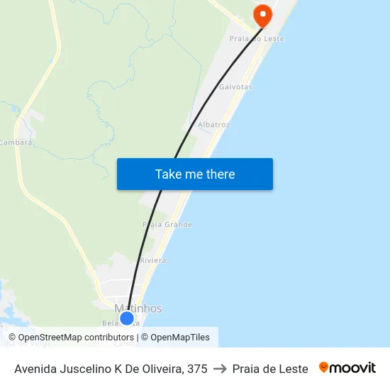 Avenida Juscelino K De Oliveira, 375 to Praia de Leste map