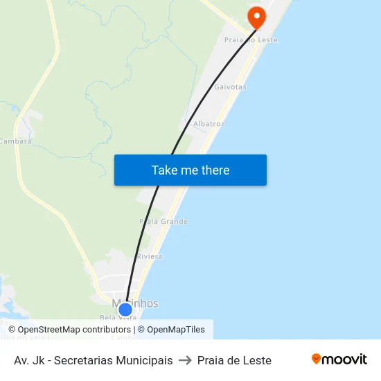 Av. Jk - Secretarias Municipais to Praia de Leste map