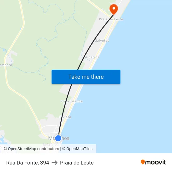 Rua Da Fonte, 394 to Praia de Leste map