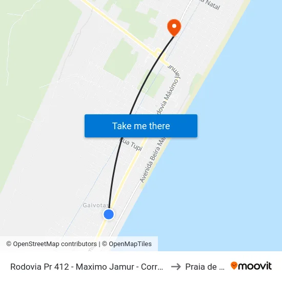 Rodovia Pr 412 - Maximo Jamur - Correio Comunitário to Praia de Leste map