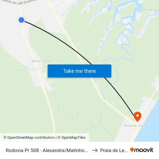 Rodovia Pr 508 - Alexandra/Matinhos, 1936 to Praia de Leste map