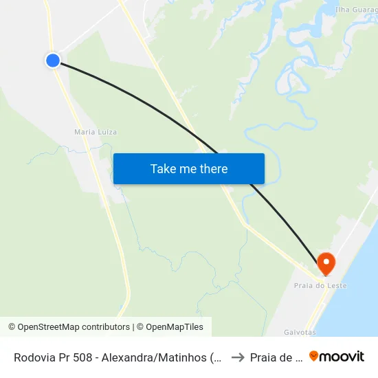 Rodovia Pr 508 - Alexandra/Matinhos (Colônia São Luiz) to Praia de Leste map