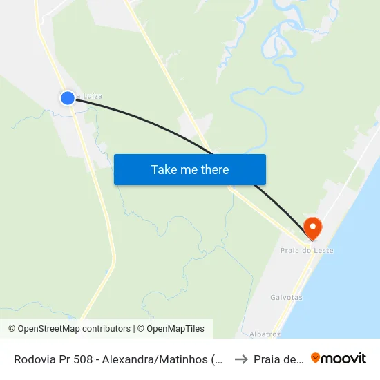 Rodovia Pr 508 - Alexandra/Matinhos (Colônia Maria Luiza) to Praia de Leste map