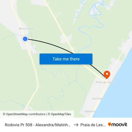 Rodovia Pr 508 - Alexandra/Matinhos to Praia de Leste map