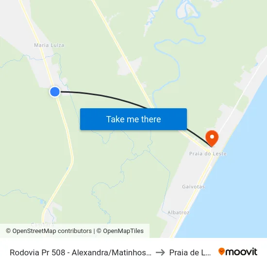 Rodovia Pr 508 - Alexandra/Matinhos, 10503 to Praia de Leste map