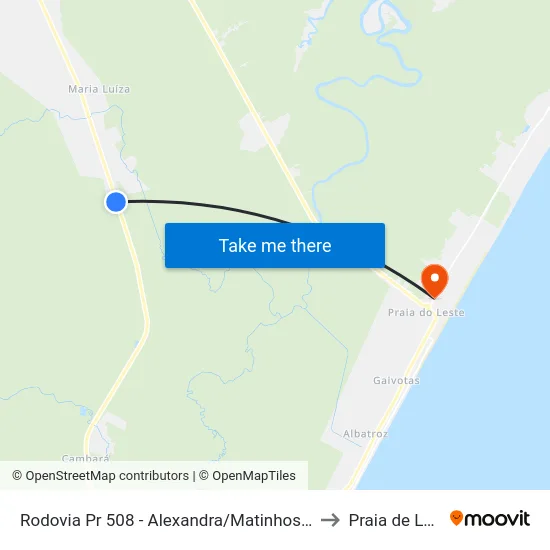 Rodovia Pr 508 - Alexandra/Matinhos, 11114 to Praia de Leste map