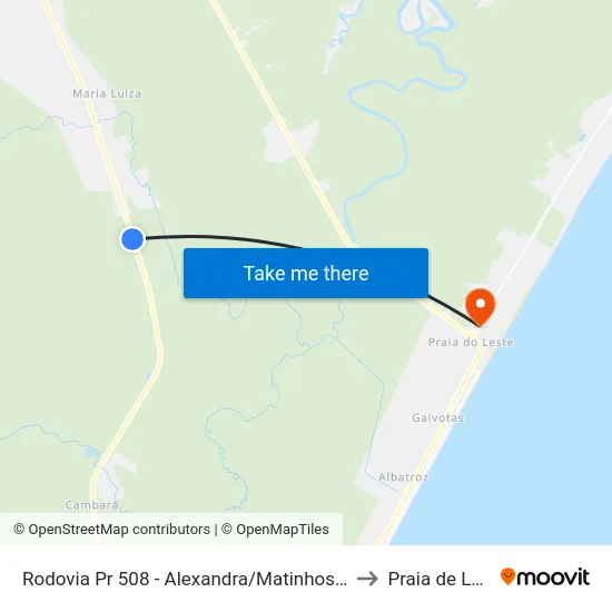 Rodovia Pr 508 - Alexandra/Matinhos, 11770 to Praia de Leste map