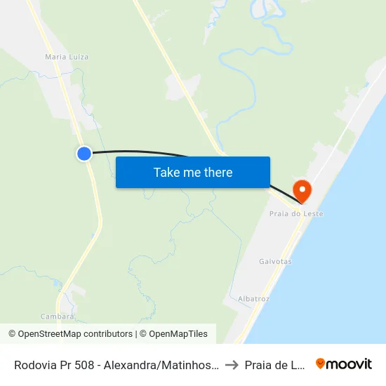 Rodovia Pr 508 - Alexandra/Matinhos, 12063 to Praia de Leste map