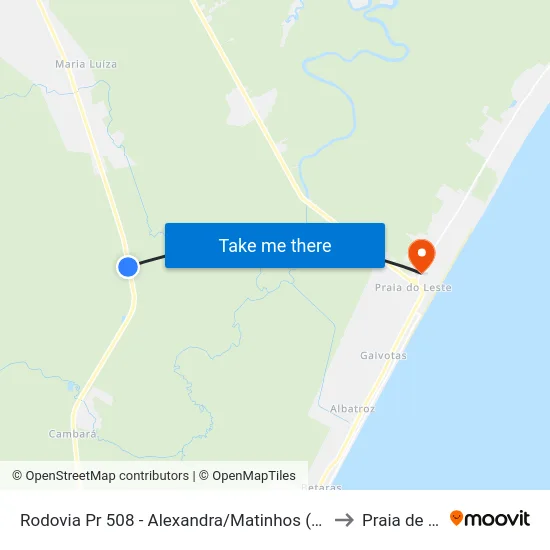 Rodovia Pr 508 - Alexandra/Matinhos (Colônia Pereira) to Praia de Leste map
