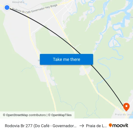Rodovia Br 277 (Do Café - Governador Ney Braga) to Praia de Leste map