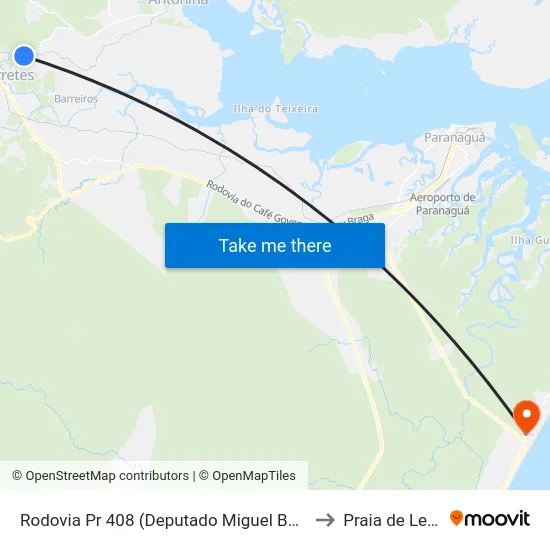 Rodovia Pr 408 (Deputado Miguel Bufara) to Praia de Leste map