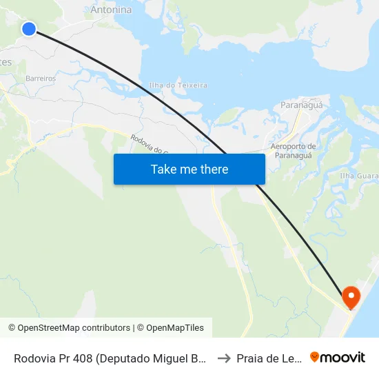 Rodovia Pr 408 (Deputado Miguel Bufara) to Praia de Leste map