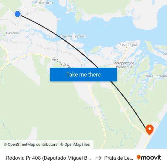 Rodovia Pr 408 (Deputado Miguel Bufara) to Praia de Leste map