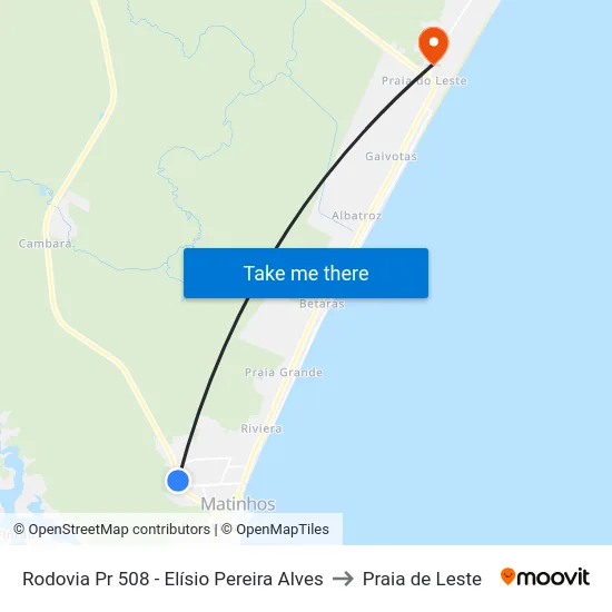 Rodovia Pr 508 - Elísio Pereira Alves to Praia de Leste map
