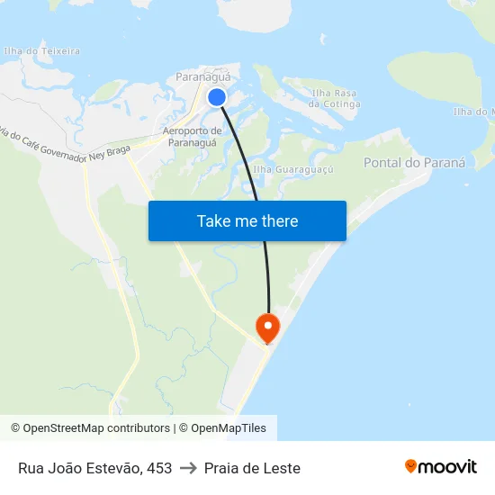 Rua João Estevão, 453 to Praia de Leste map
