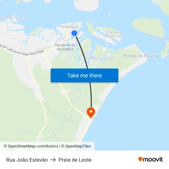 Rua João Estevão to Praia de Leste map
