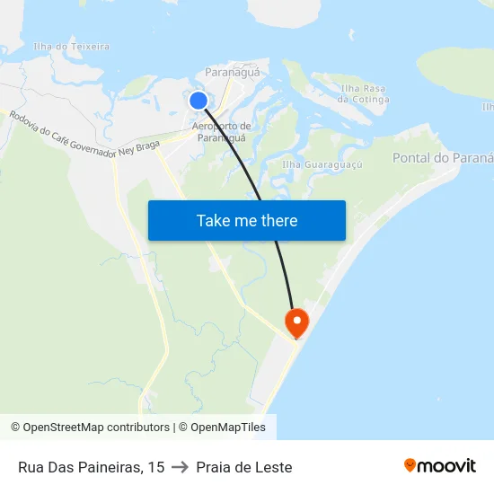 Rua Das Paineiras, 15 to Praia de Leste map
