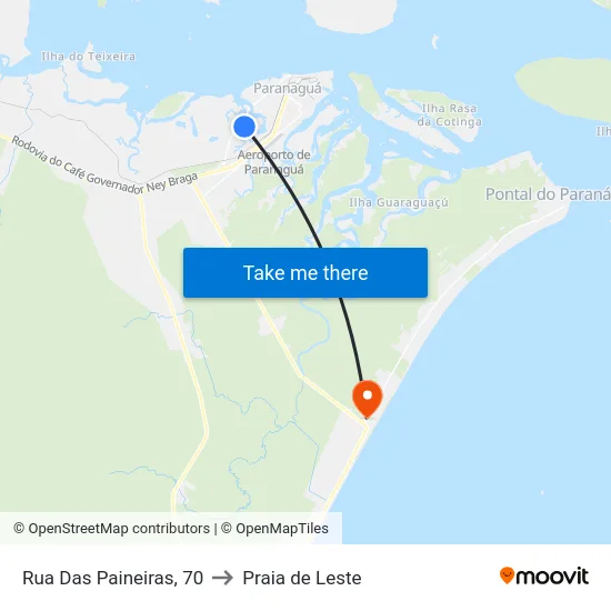 Rua Das Paineiras, 70 to Praia de Leste map