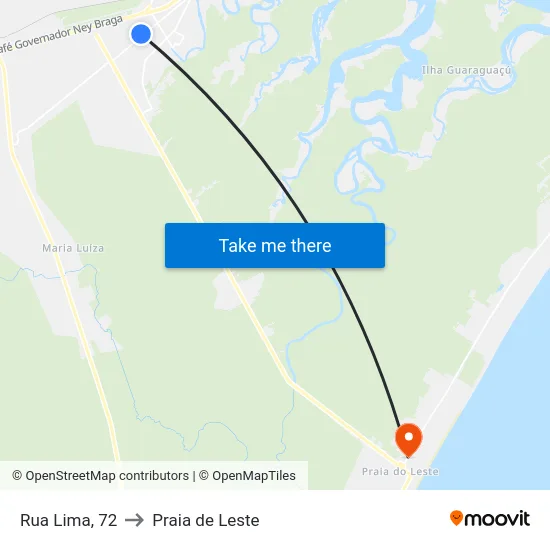 Rua Lima, 72 to Praia de Leste map