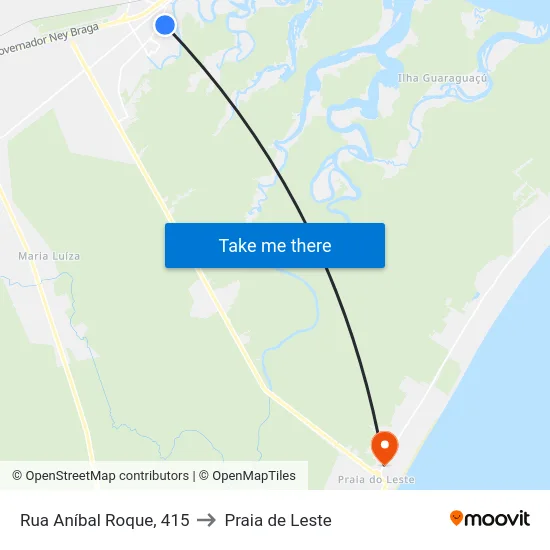 Rua Aníbal Roque, 415 to Praia de Leste map