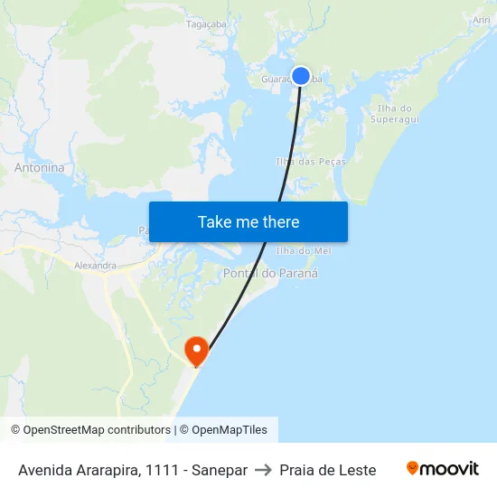 Avenida Ararapira, 1111 - Sanepar to Praia de Leste map