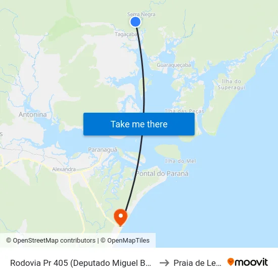 Rodovia Pr 405 (Deputado Miguel Bufara) to Praia de Leste map