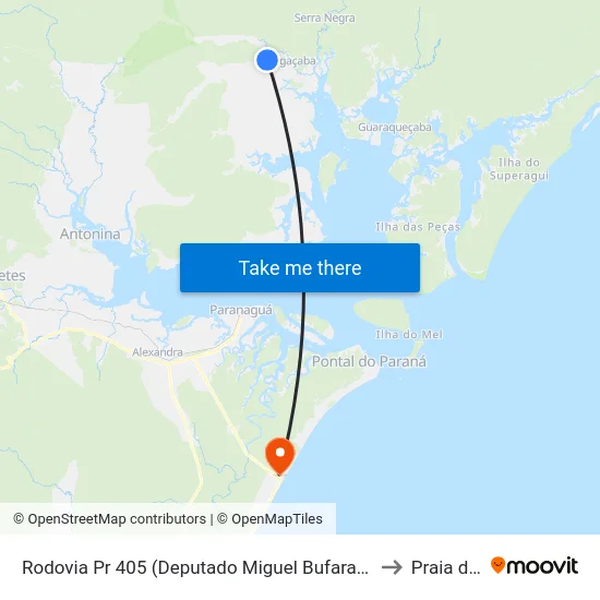 Rodovia Pr 405 (Deputado Miguel Bufara) - Entrada Tagaçaba De Cima to Praia de Leste map