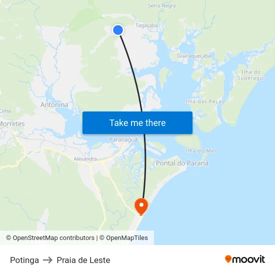 Potinga to Praia de Leste map