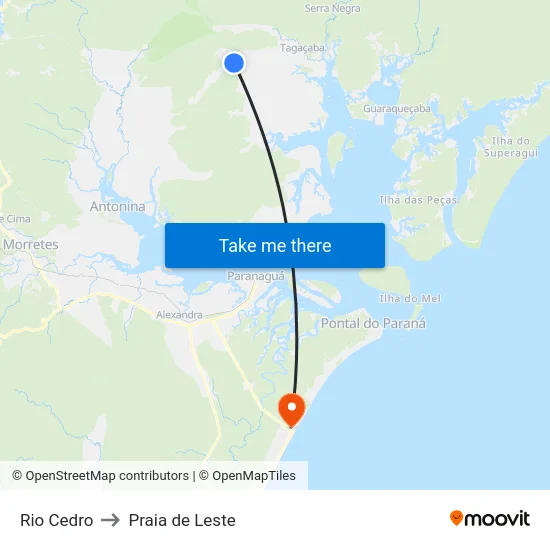 Rio Cedro to Praia de Leste map