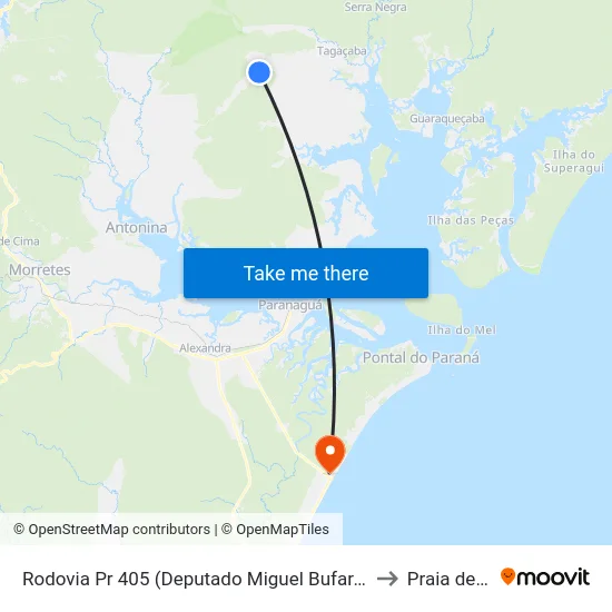 Rodovia Pr 405 (Deputado Miguel Bufara) - Fazenda Guyra to Praia de Leste map