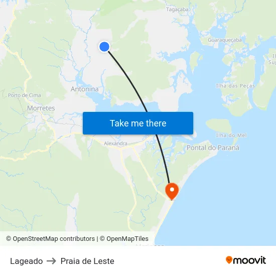 Lageado to Praia de Leste map